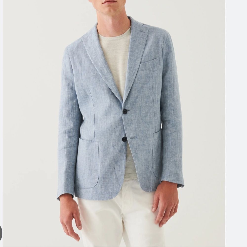 Patrick Assaraf Linen Two-Button Blazer Blue pinstripe 50 M/L